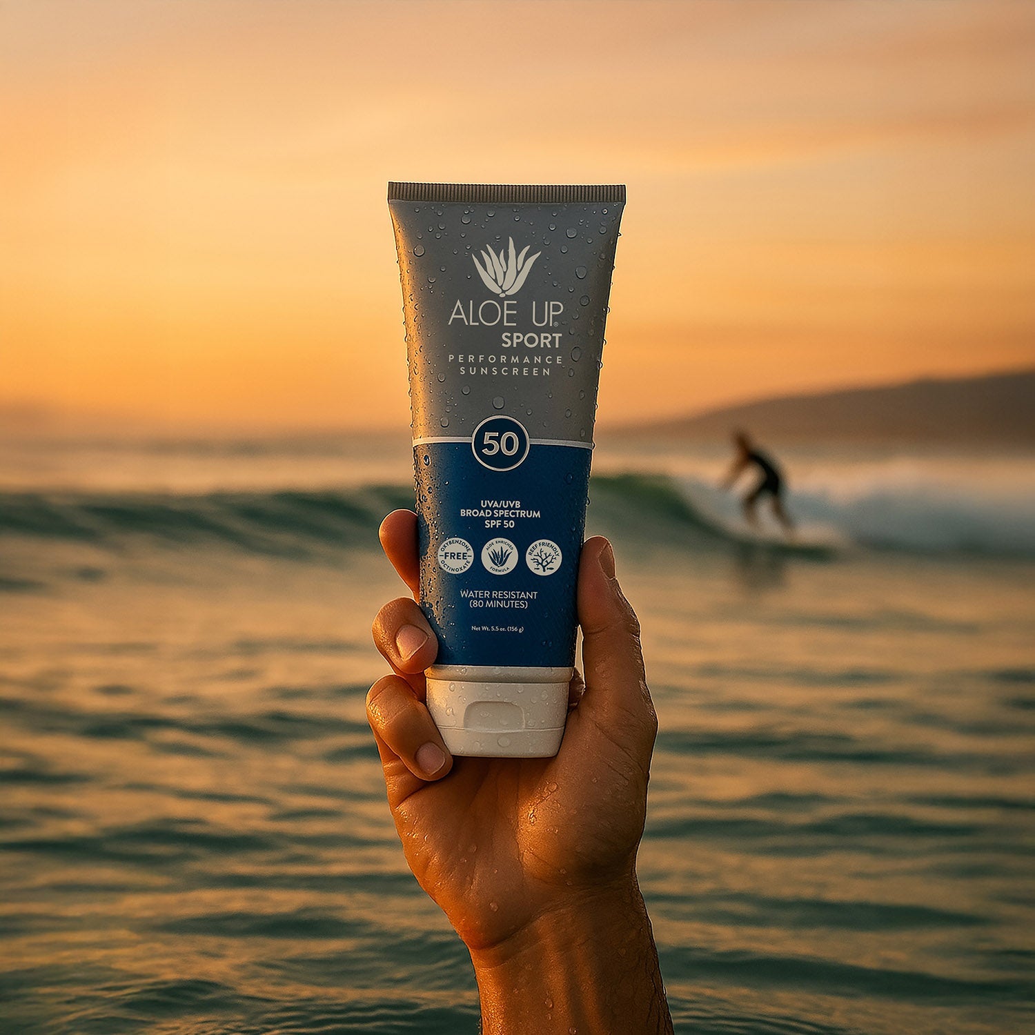 Aloe Up sunscreen lotion used for sunny day at the beach